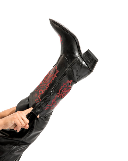 BOTAS CLEOPATRA NEGRO CON ROJO